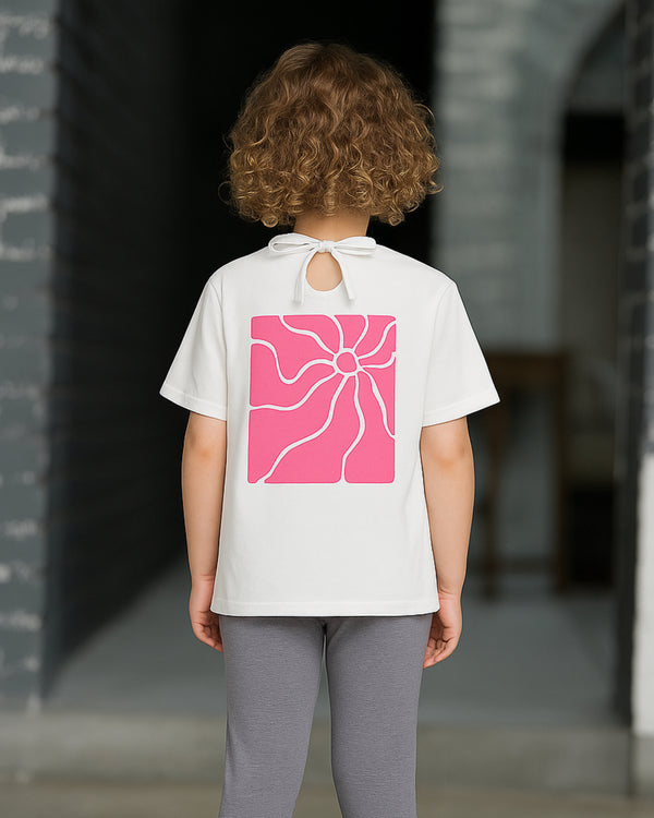 PPFL-0066 - Off-White Pink Sun Printed Tee - Juniors