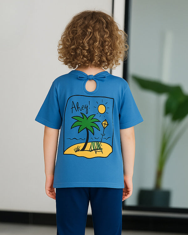 PPFL-0069 - Blue Green Beach Printed Tee - Juniors