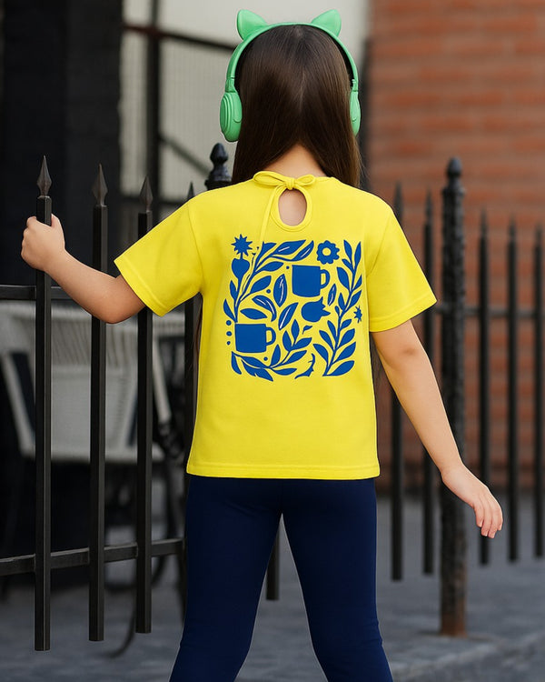PPFL-0064 - Yellow Blue-Maze Printed Tee - Juniors