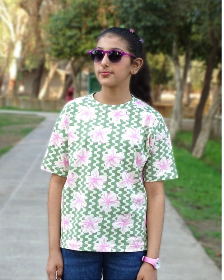 PDST - 00026 - Green Flower Tee (Juniors) - Foxyzz Apparel
