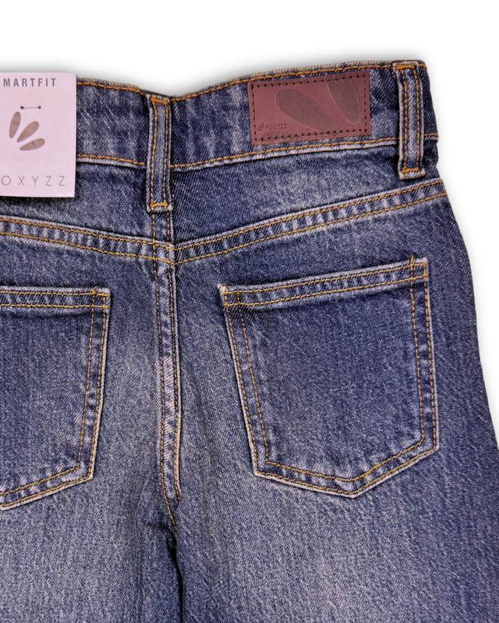 Straight Leg Mid Blue Jeans - Juniors - Foxyzz Apparel