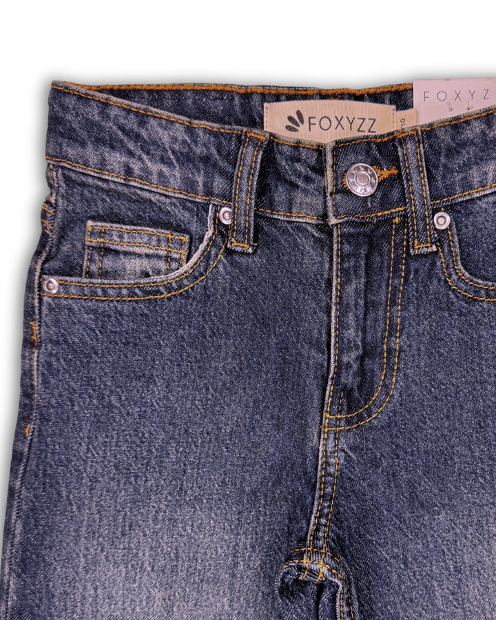 Straight Leg Mid Blue Jeans - Juniors - Foxyzz Apparel