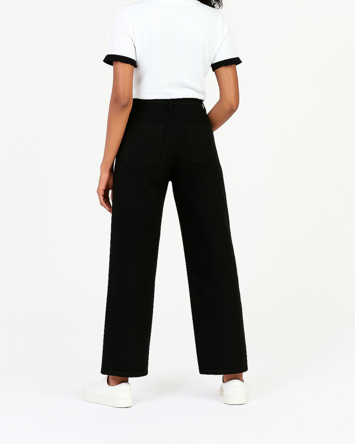 Wide Leg Black Hole Jeans - Women - Foxyzz Apparel