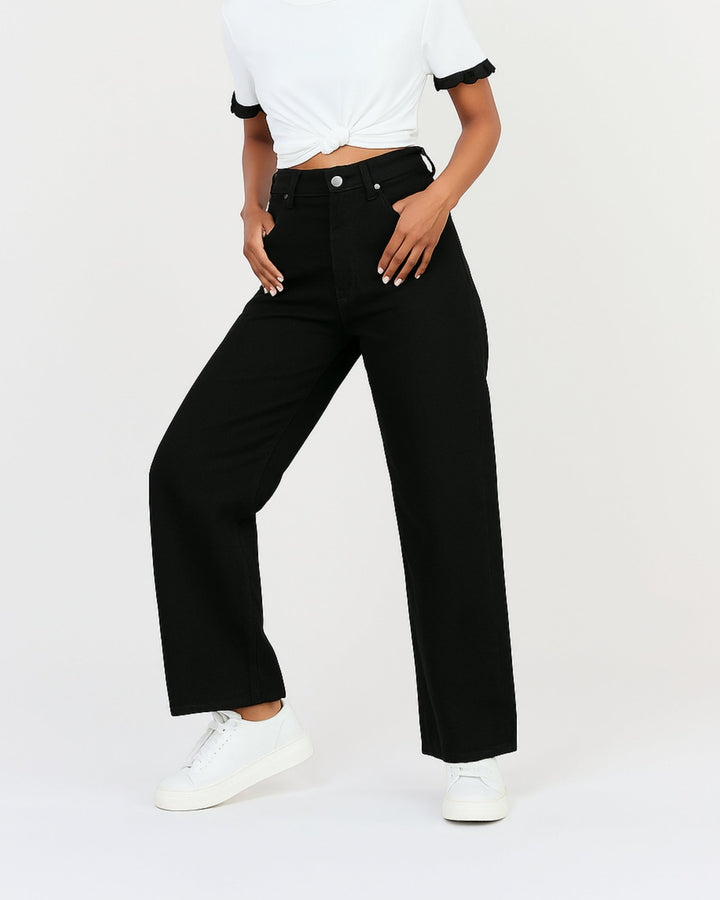 Wide Leg Black Hole Jeans - Women - Foxyzz Apparel